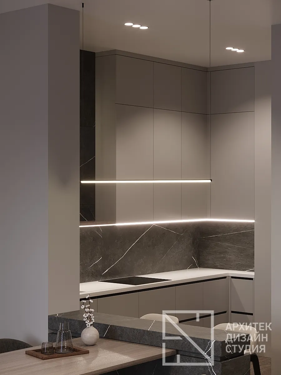 Дизайн интерьера квартиры в г. Красноярск по ул. Ладо Кецховели, 34 - Гостиная-кухня - Фото 7